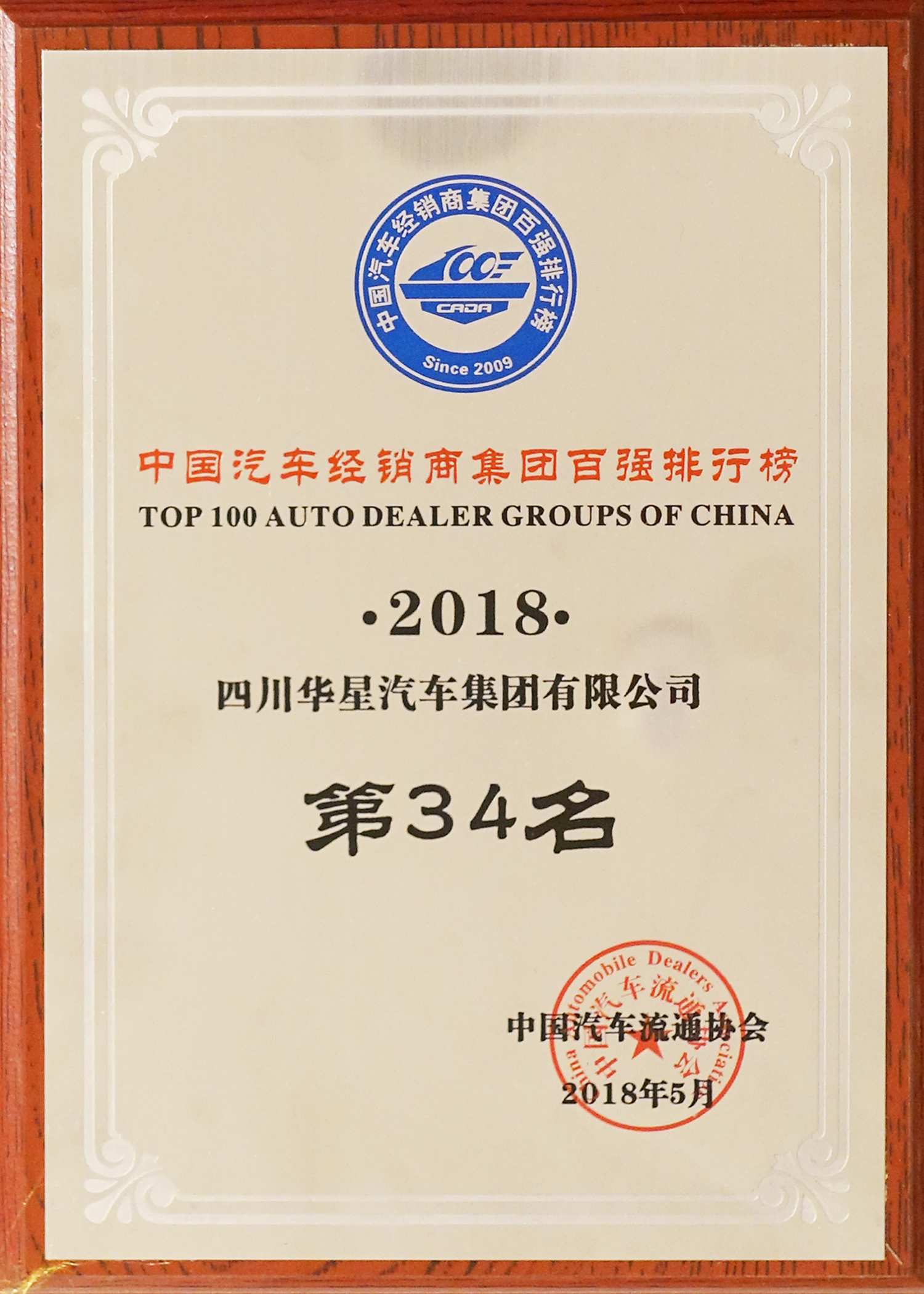 華星汽車集團(tuán)連續(xù)四年蟬聯(lián)“中國(guó)汽車經(jīng)銷商集團(tuán)百?gòu)?qiáng)排行榜四川省第一位”_騰凱融資租賃